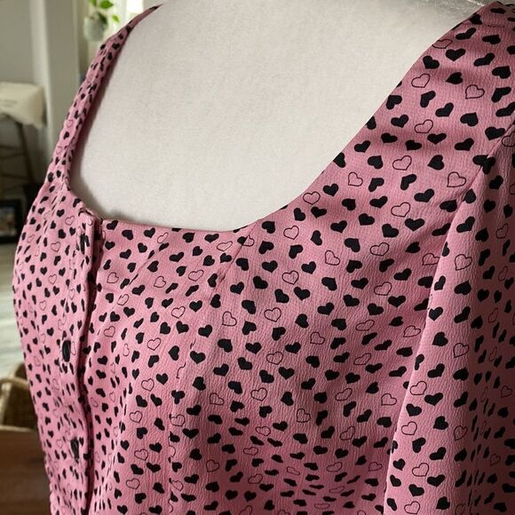 Top Shop Cropped Pink Long Sleeves Hearts Button Down Puff Sleeves NWT 8 Scoop - Picture 5 of 10